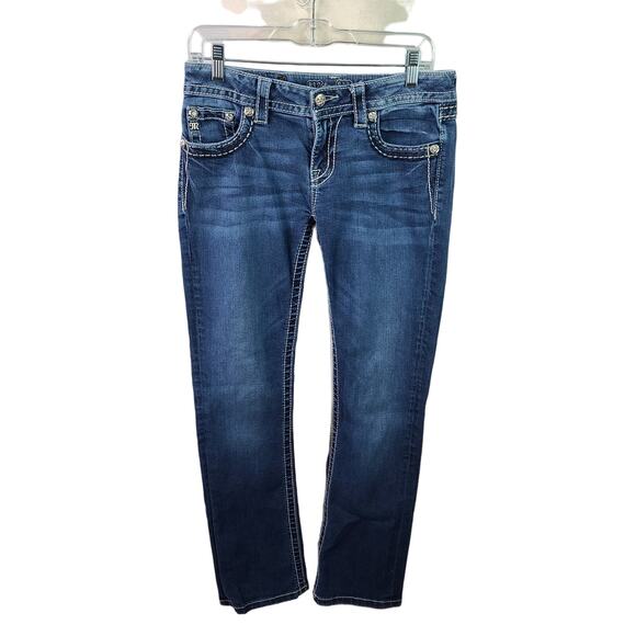 Miss Me Signature Boot Bling Flap Pocket Jeans Size 28 - Picture 1 of 4